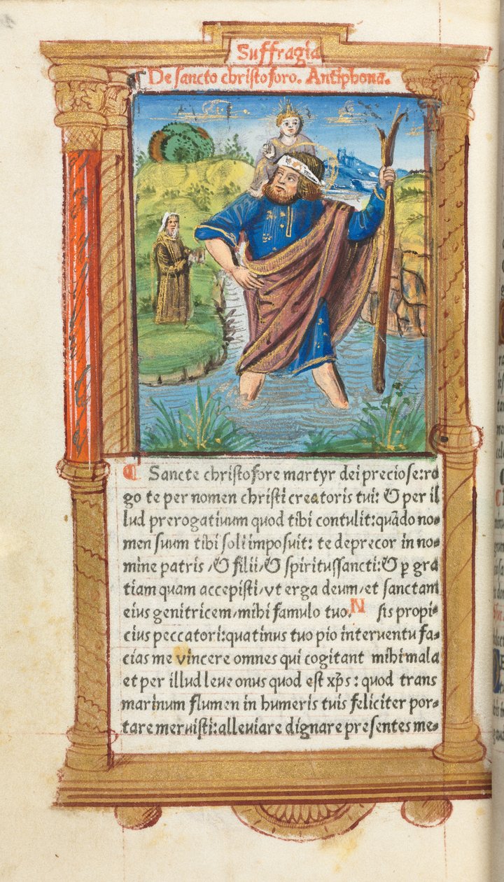 Libro de Horas Impreso (Uso de Roma): fol. 101v, San Cristóbal de Guillaume Le Rouge