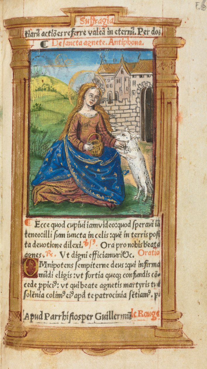 Libro de Horas Impreso (Uso de Roma): fol. 112r, Santa Inés de Guillaume Le Rouge