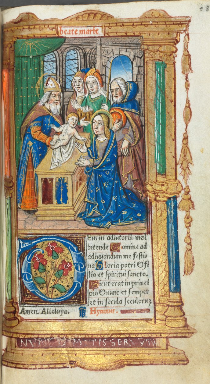 Libro de Horas Impreso (Uso de Roma): fol. 40r, Presentación en el Templo de Guillaume Le Rouge