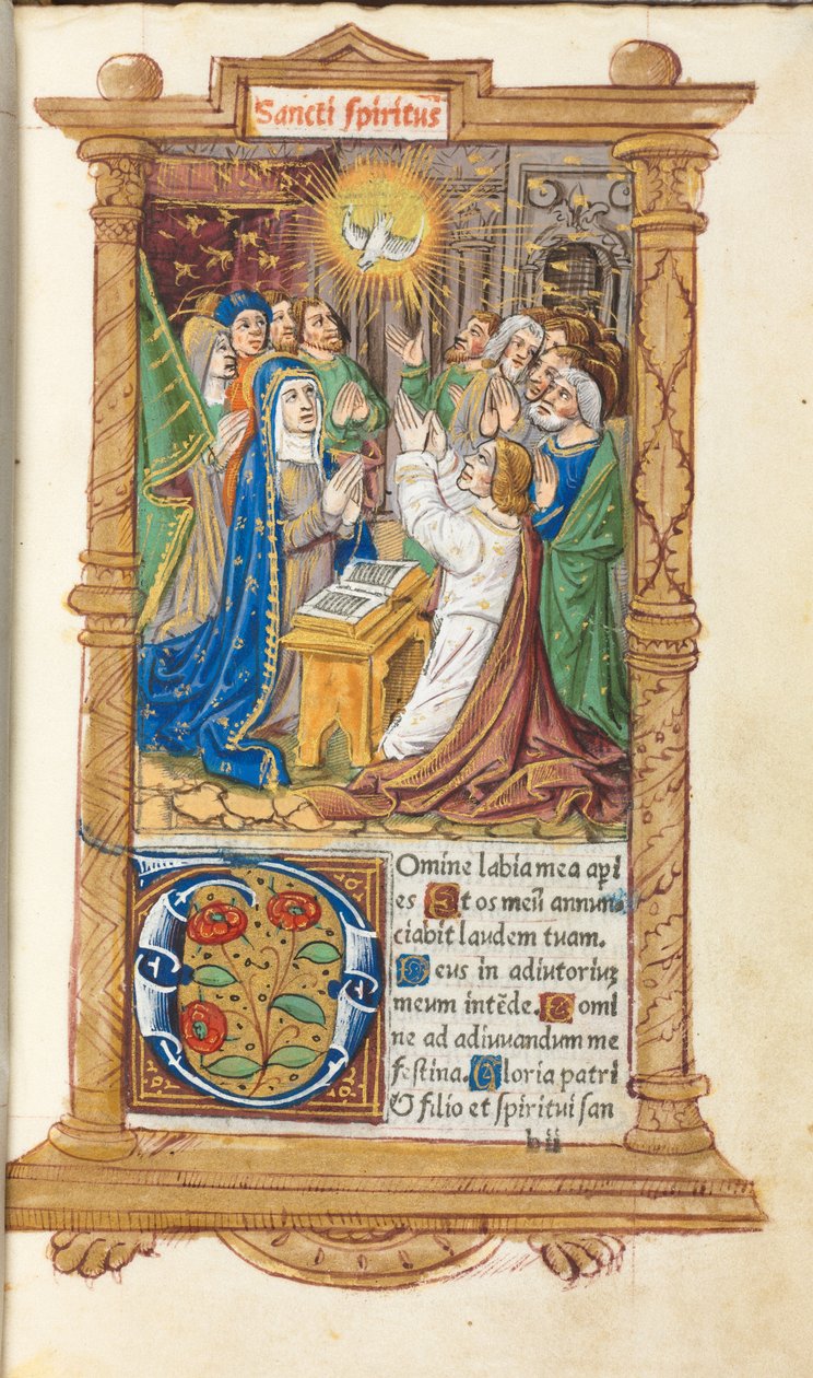 Libro de Horas Impreso (Uso de Roma): fol. 58r, Pentecostés de Guillaume Le Rouge