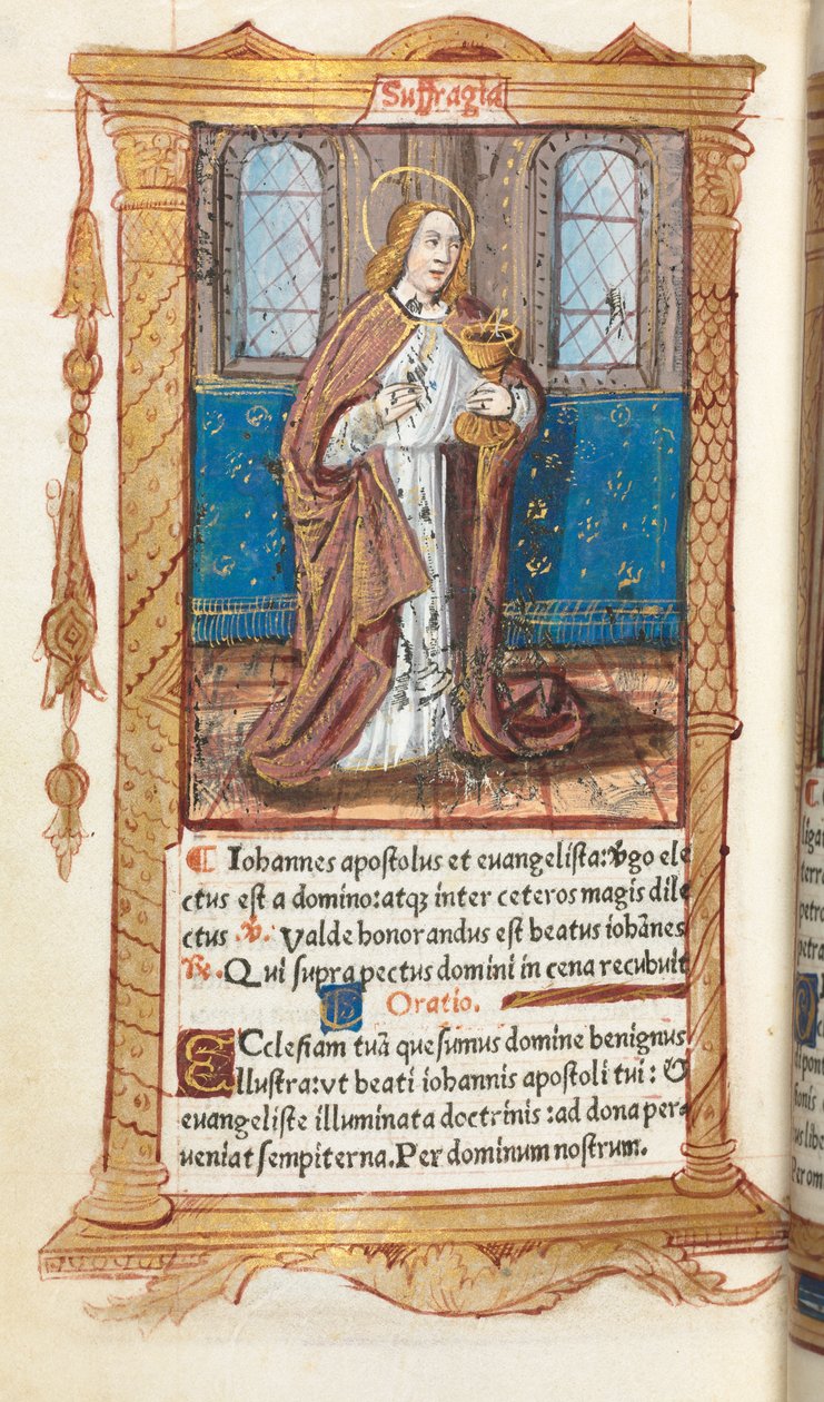 Libro de Horas Impreso (Uso de Roma): fol. 98v, San Juan Evangelista de Guillaume Le Rouge