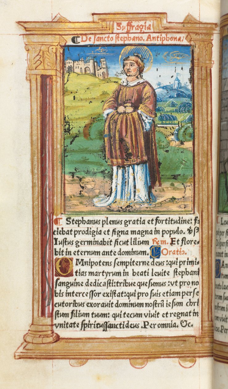 Libro de Horas impreso Uso de Roma: fol. 100v, San Esteban, 1510 de Guillaume Le Rouge