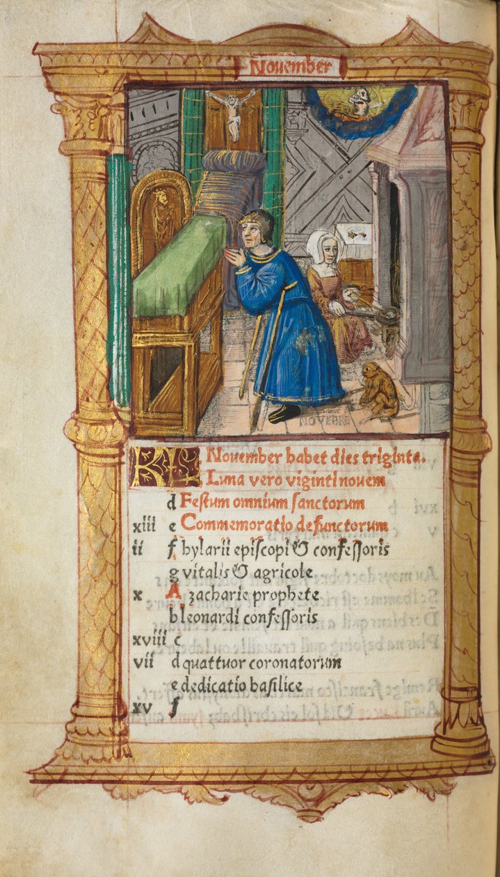 Libro de Horas impreso Uso de Roma: fol. 12v, página del calendario de noviembre, 1510 de Guillaume Le Rouge