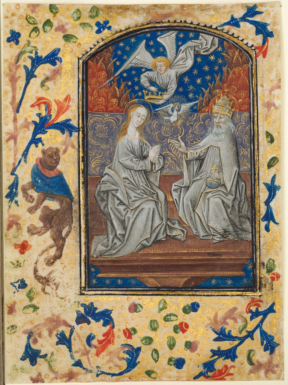 Hoja de un Libro de Horas: Coronación de la Virgen de Guillaume Vrelant