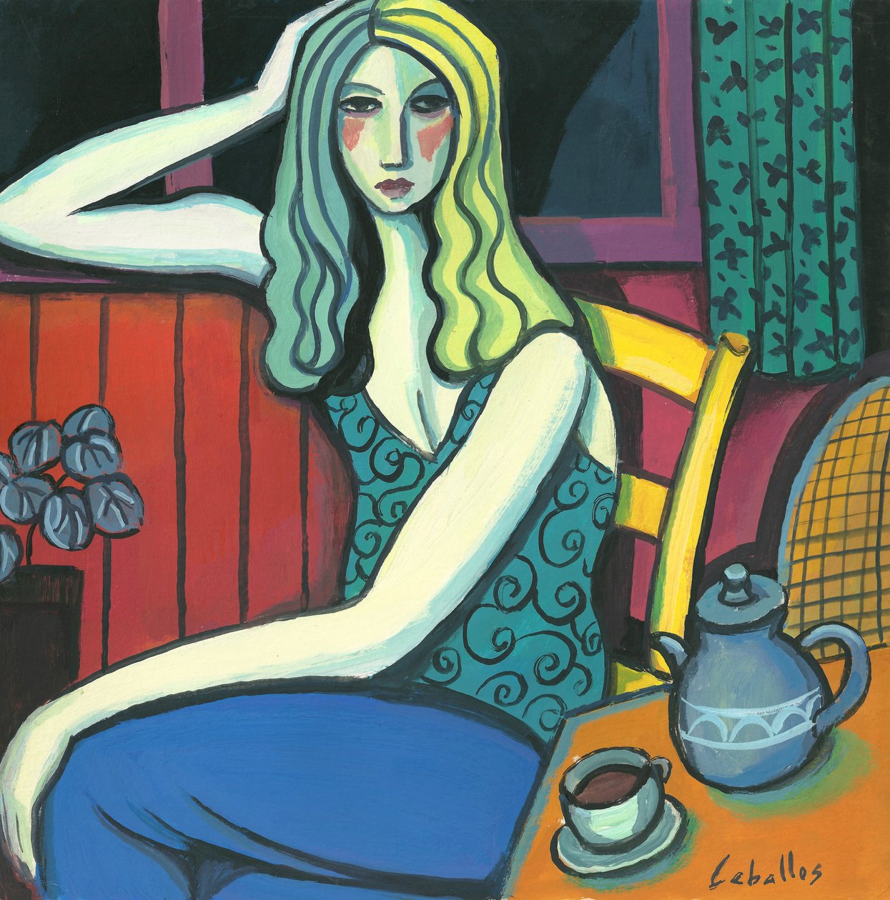 Chica bebiendo té, 2008 (gouache sobre papel) de Guillermo Martí Ceballos