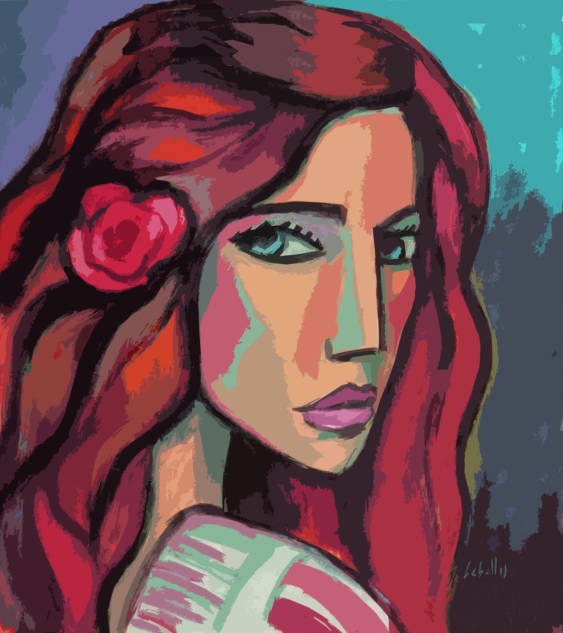 Niña con una flor en el pelo, 2008 (gouache sobre papel) de Guillermo Martí Ceballos