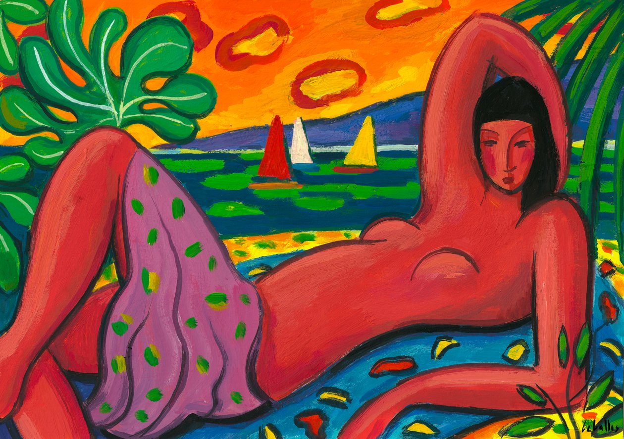 Desnudo en la playa, 2011 (gouache sobre papel) de Guillermo Martí Ceballos