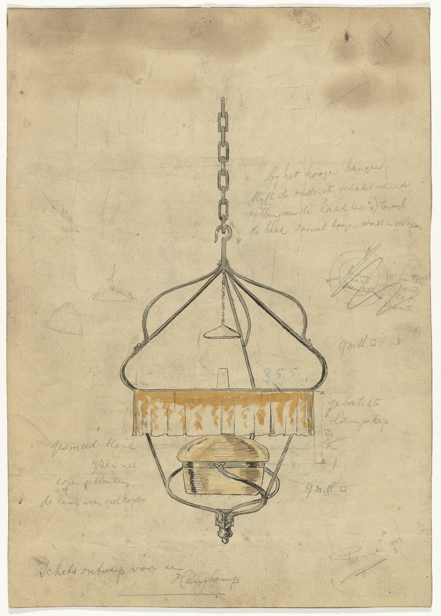 Diseño de una lámpara colgante de Gust van de Wall Perné (signed by artist)