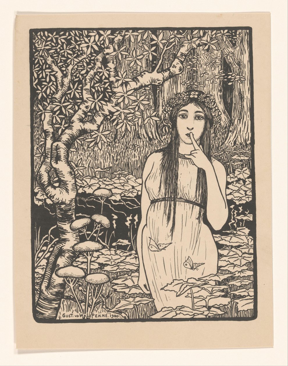 Mujer en un paisaje forestal de Gust van de Wall Perné