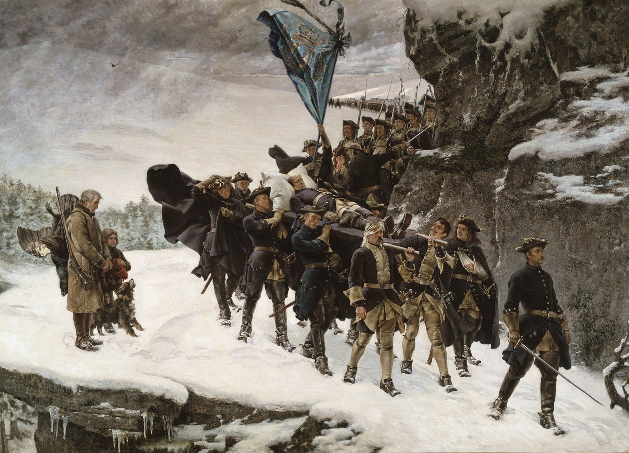 Llevando a casa el cuerpo del Rey Carlos XII de Suecia de Gustaf Olaf Cederstrom