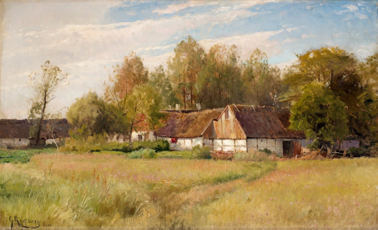 Granja en Falsterbo con prado floreciente de Gustaf Rydberg