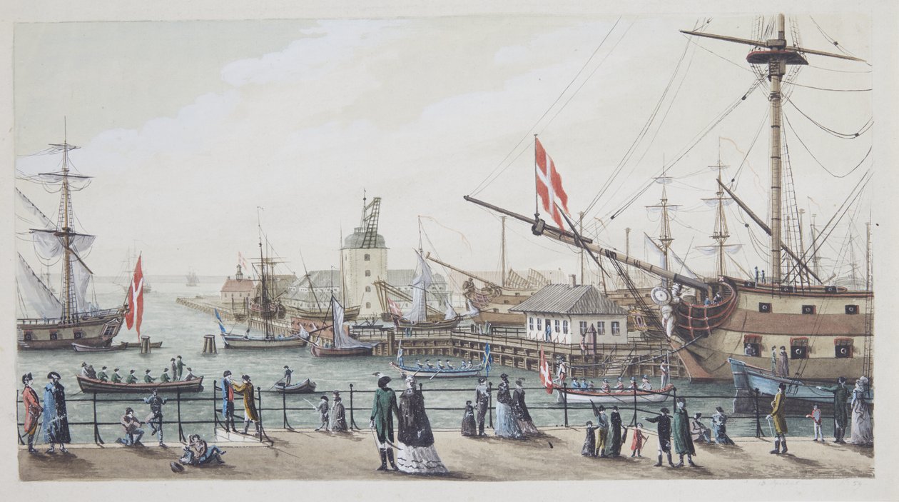 Barcos de Guerra Daneses y Chalupa Sueca en Toldboden en Copenhague de Gustaf Boberg