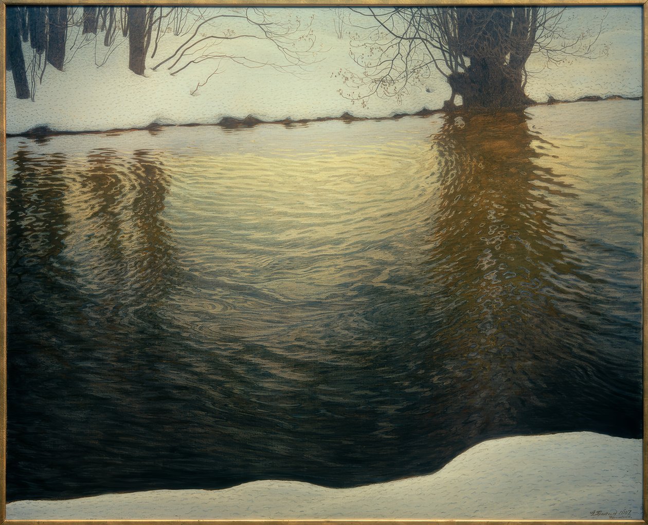 Tarde de invierno en la orilla del río de Gustaf Edolf Fjaestad