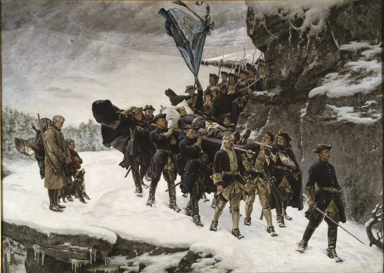 Llevando a Casa el Cuerpo del Rey Carlos XII de Suecia, 1884 de Gustaf Olaf Cederstrom