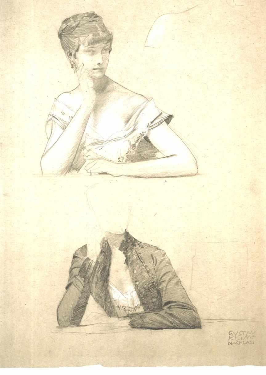 Dos estudios de una joven sentada en una mesa de Gustav Klimt