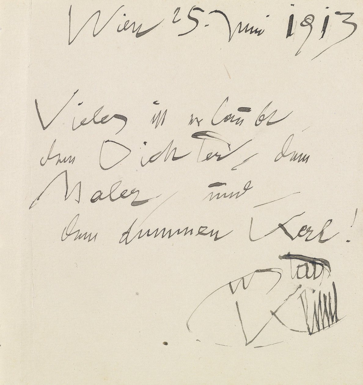 Hoja de álbum con aforismo y firma autógrafos de Gustav Klimt
