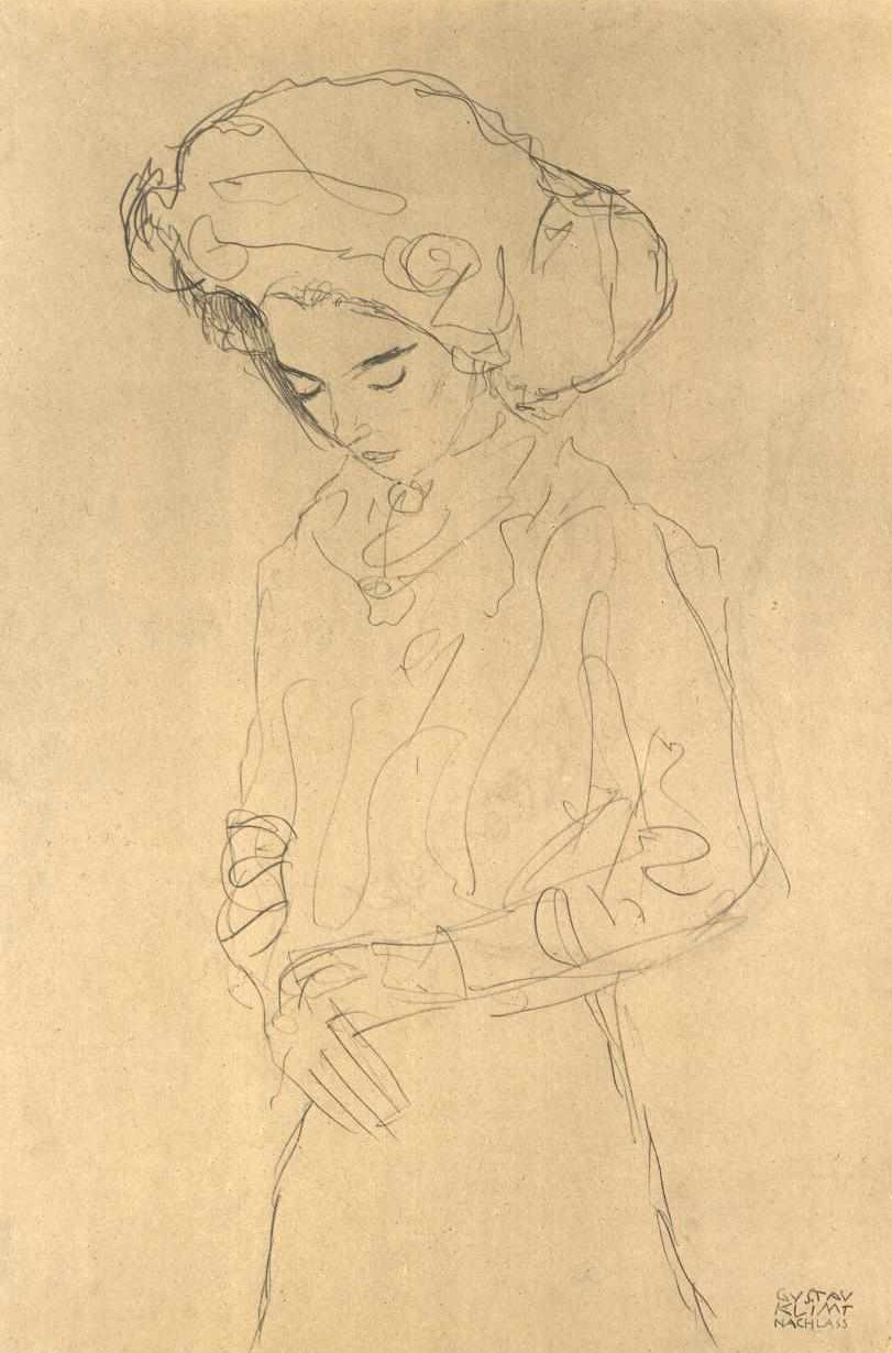 Niña mirando hacia abajo de Gustav Klimt
