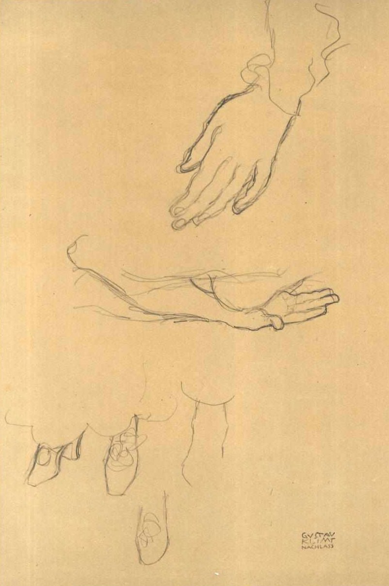 Estudios de manos y zapatos de Gustav Klimt