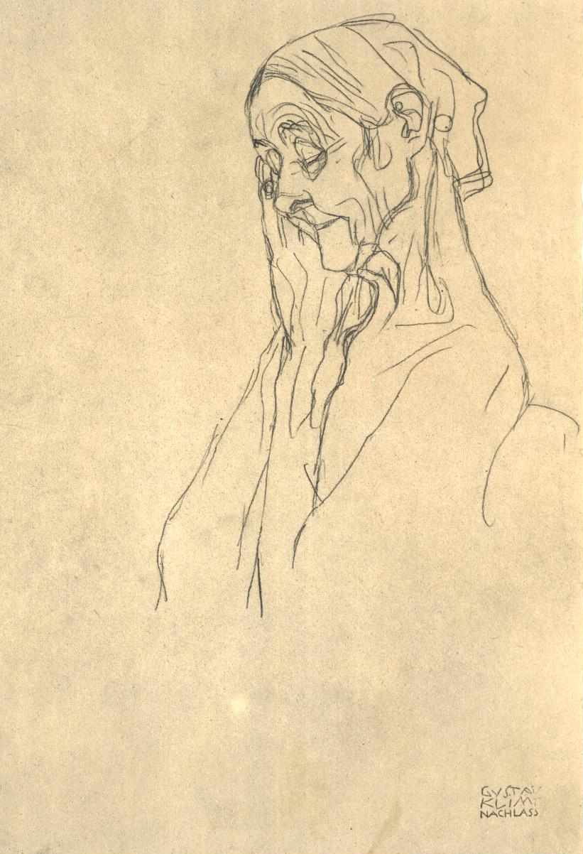 Cabeza de una anciana hacia la izquierda de Gustav Klimt