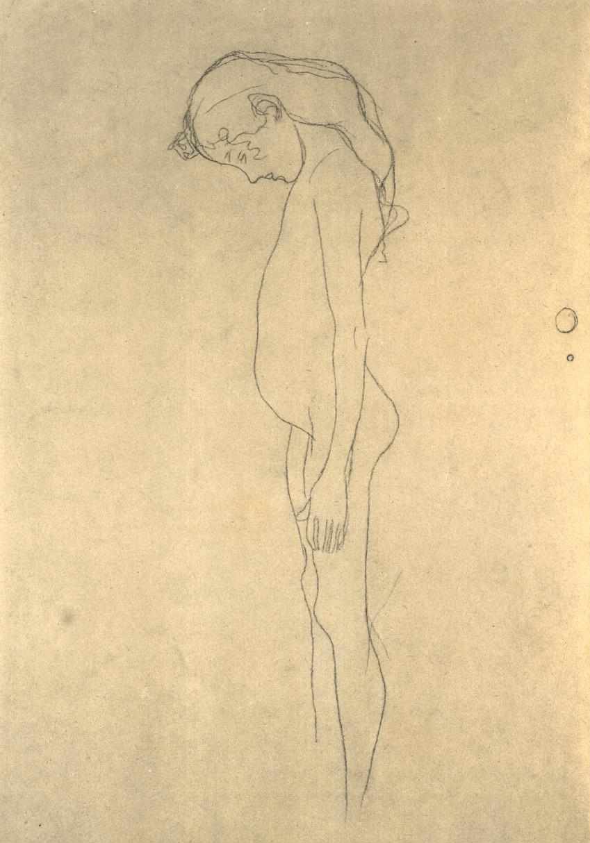 Desnudo de niña con cabeza inclinada hacia la izquierda de Gustav Klimt
