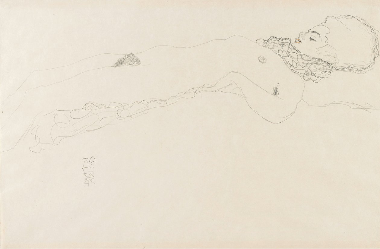 Niña desnuda con gorguera, acostada de Gustav Klimt