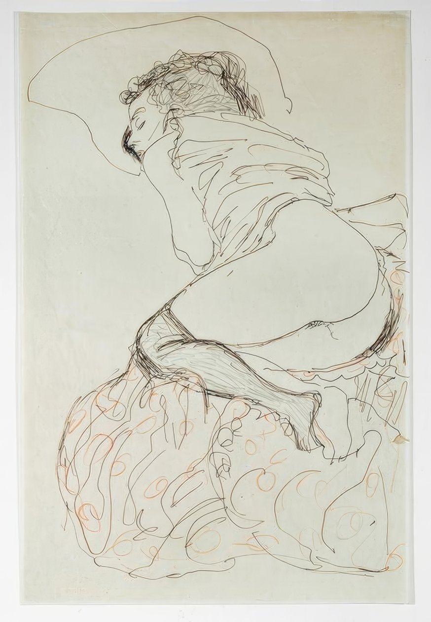 Semidesnudo reclinado, girado a la izquierda de Gustav Klimt
