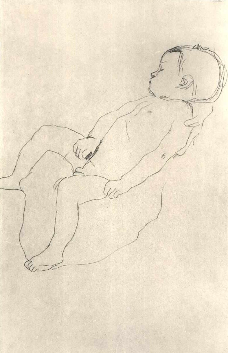 Niño durmiendo hacia la izquierda de Gustav Klimt