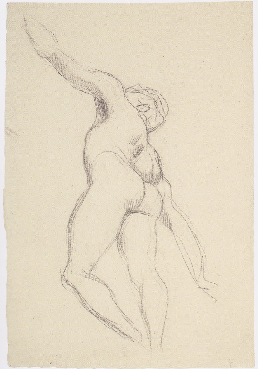 Desnudo masculino flotante en fuerte contrapicado hacia arriba a la izquierda de Gustav Klimt