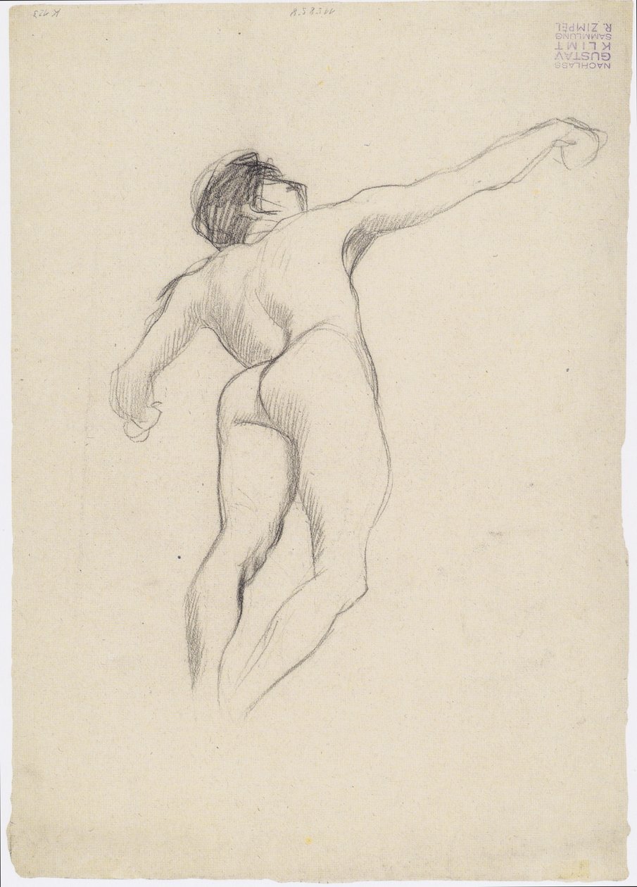 Desnudo masculino flotante visto desde abajo hacia la derecha de Gustav Klimt