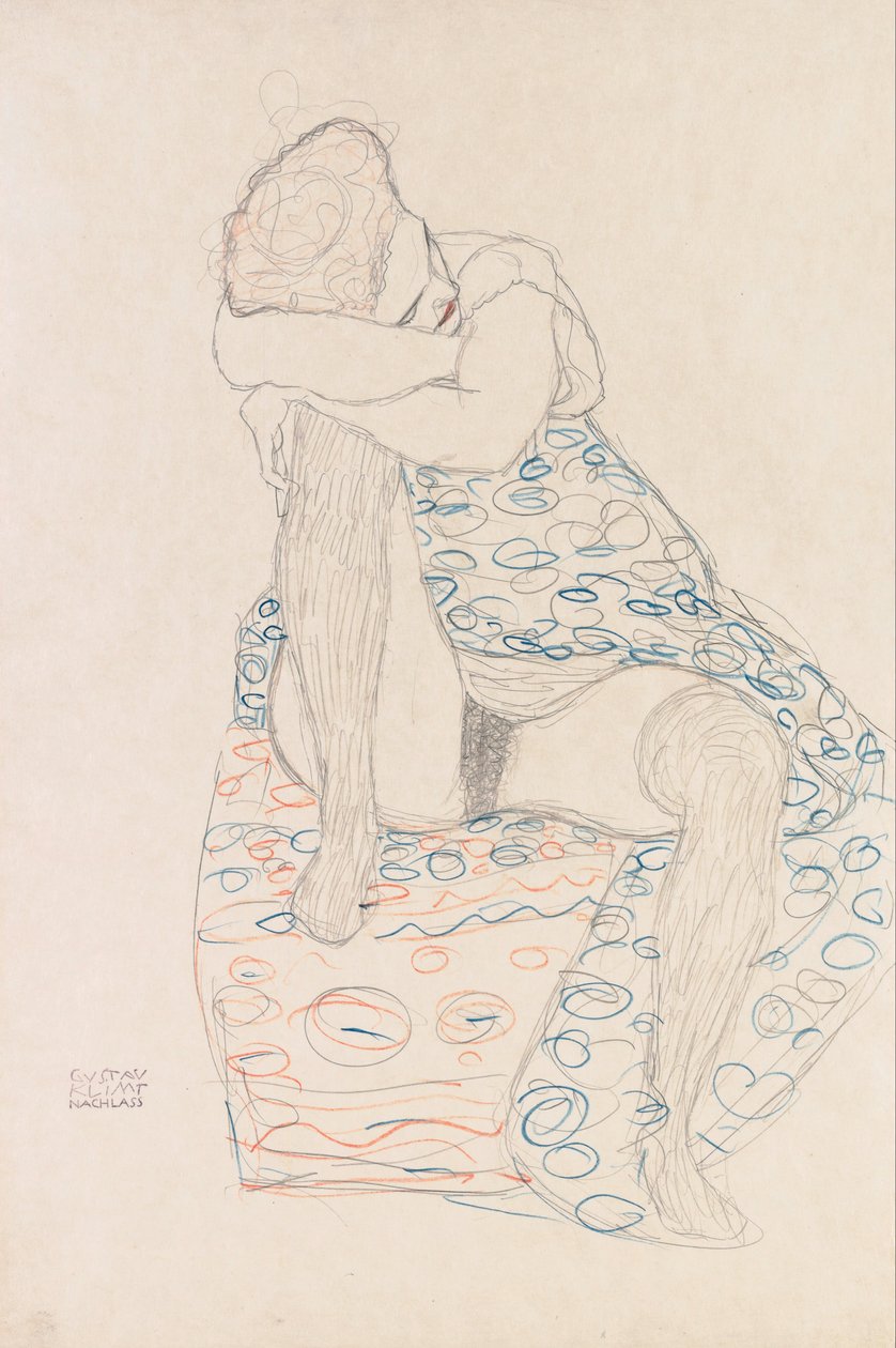 Figura sentada con falda recogida de Gustav Klimt