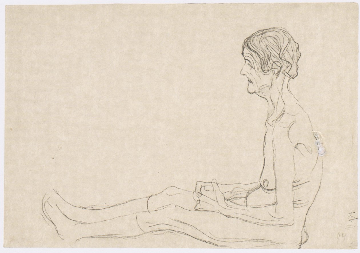 Mujer mayor sentada hacia la izquierda de Gustav Klimt