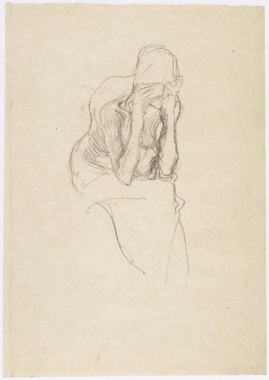 Medio desnudo sentado de una anciana ligeramente hacia la derecha de Gustav Klimt