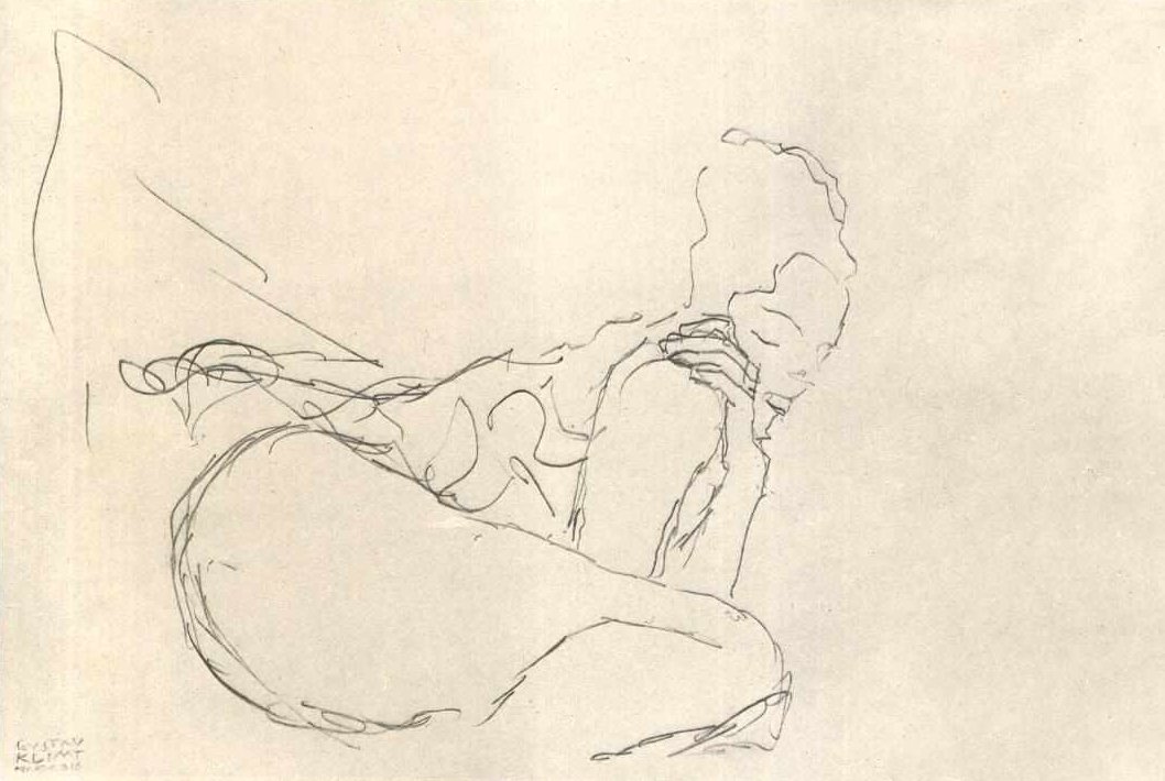 Medio desnudo sentado hacia la derecha de Gustav Klimt