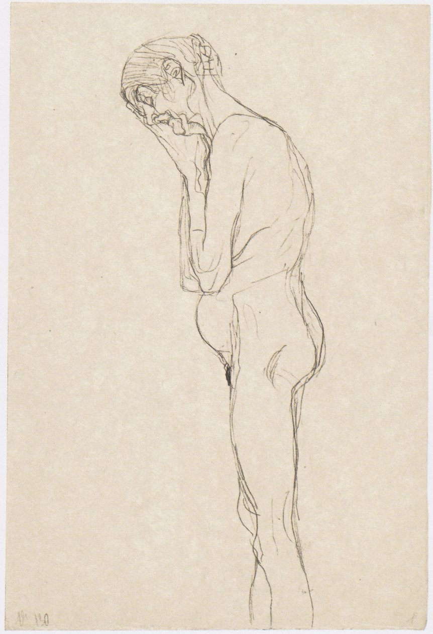 Anciana de pie en perfil hacia la izquierda de Gustav Klimt