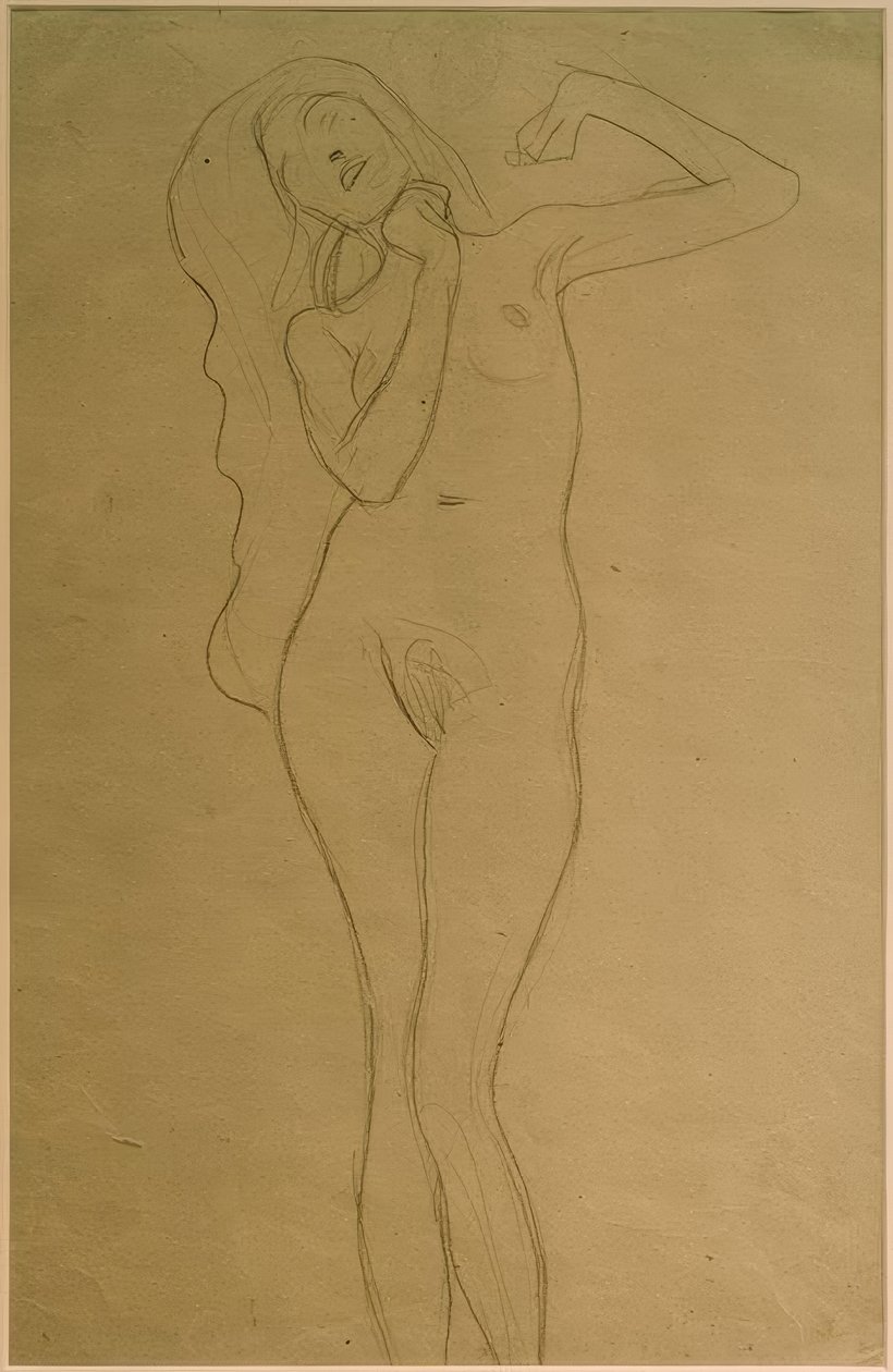 Desnudo femenino de pie con brazos levantados (estudio) de Gustav Klimt