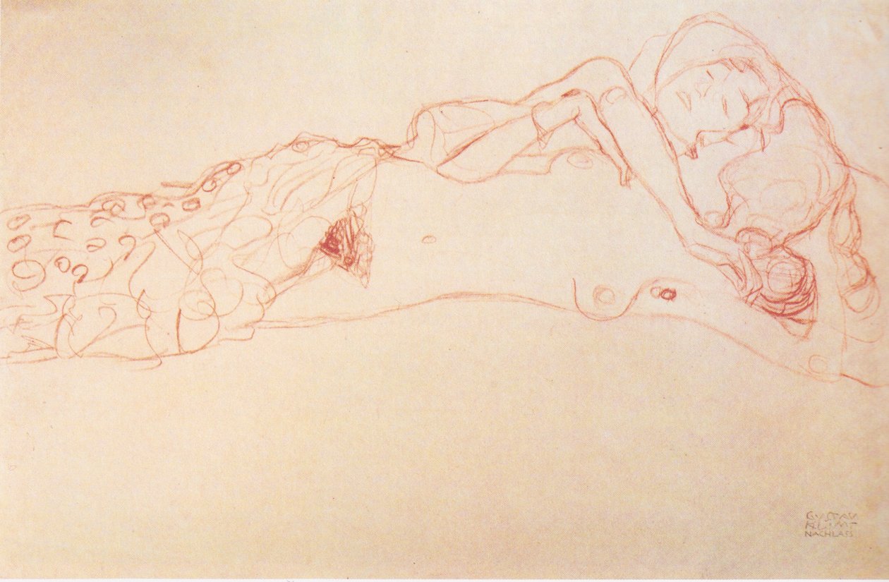 Dos desnudos acostados de espaldas de Gustav Klimt