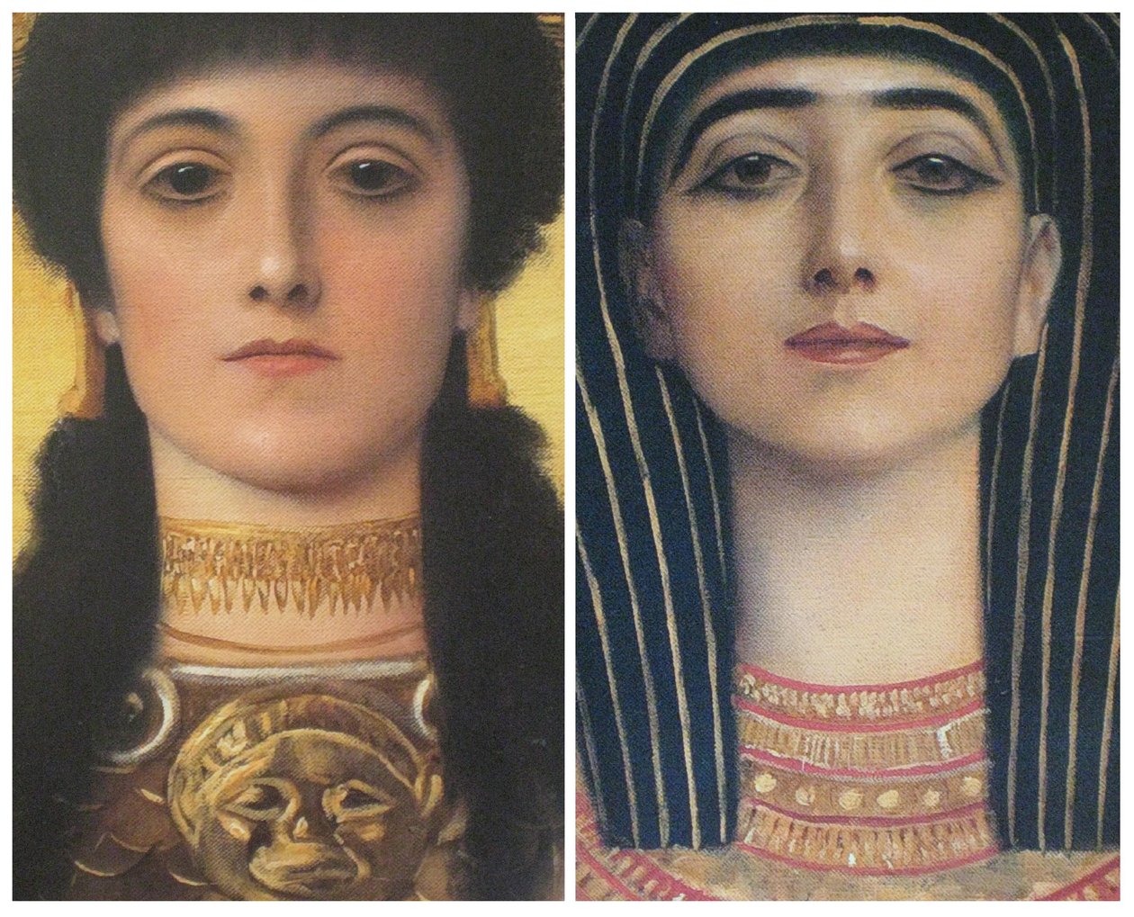 Grecia antigua y Egipto antiguo, detalle de las cabezas de Atenea e Isis de Gustav Klimt