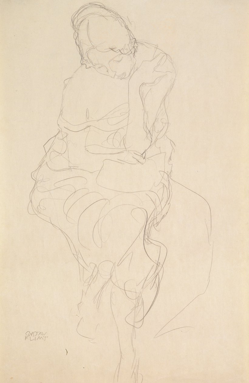 Sentada en un taburete de frente de Gustav Klimt