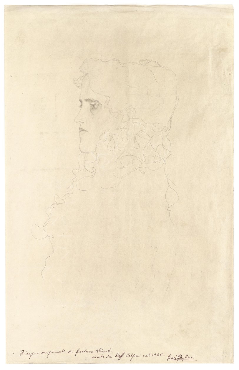 Retrato de una mujer de perfil con cuello de volantes de Gustav Klimt