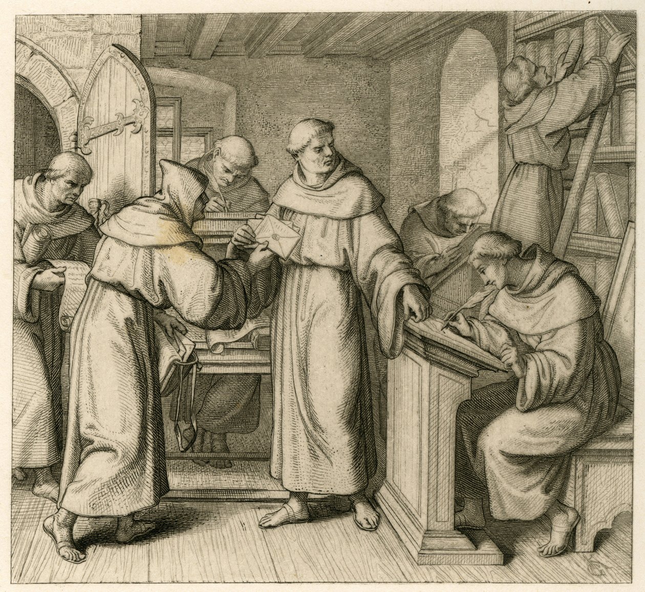 Martín Lutero como vicario general del monasterio de los Agustinos. Ilustración de: " Dr. Martin Luther the German Reformer " , ilustrado por Gustav Koenig, publicado por Rudolf Besser, Gotha de Gustav Ferdinand Leopold Konig