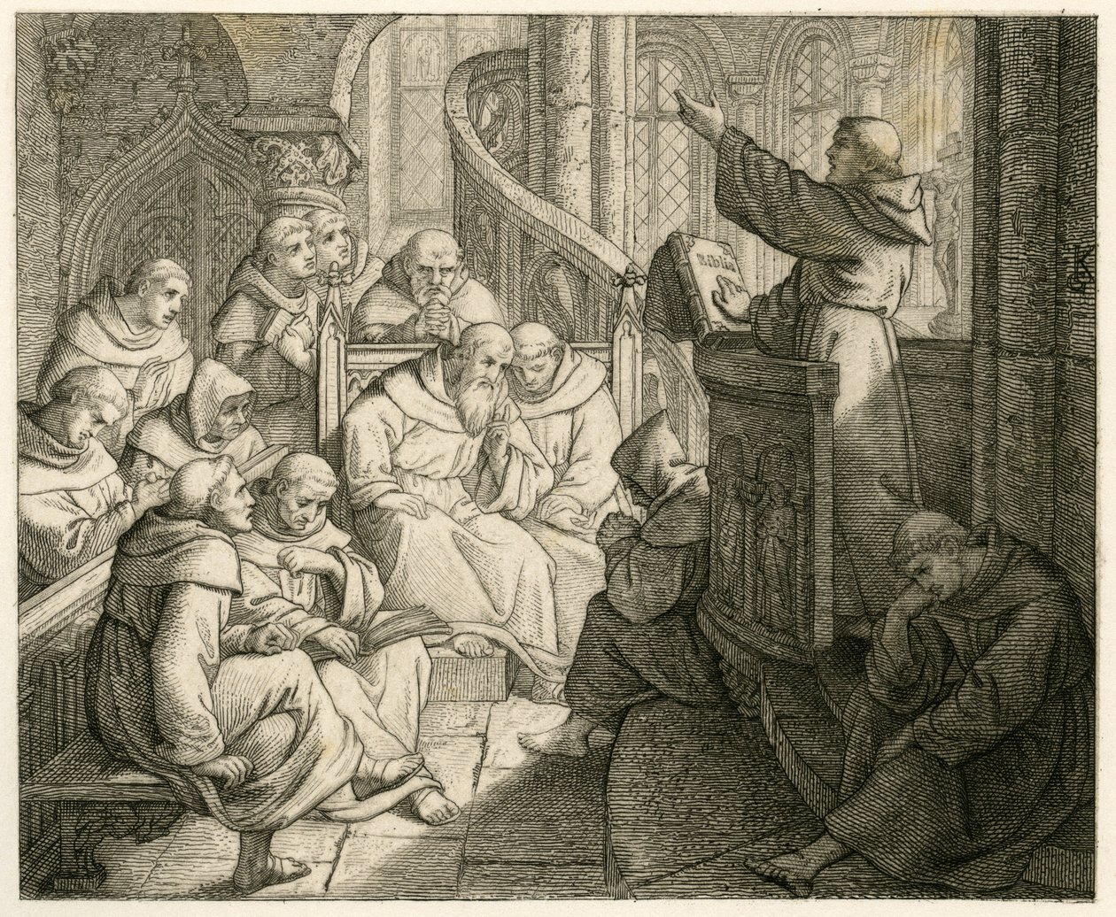 Martín Lutero predica en el monasterio, delante de Staupitz , su amigo paterno de Gustav Ferdinand Leopold Konig
