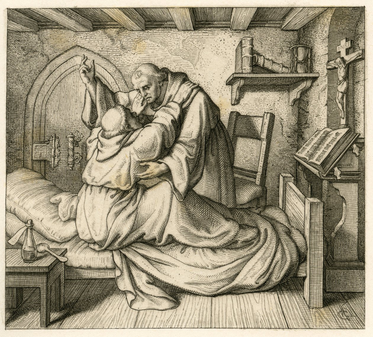 Martín Lutero recibe consuelo de un viejo monje, porque estaba agotado de cuerpo y mente humana de Gustav Ferdinand Leopold Konig