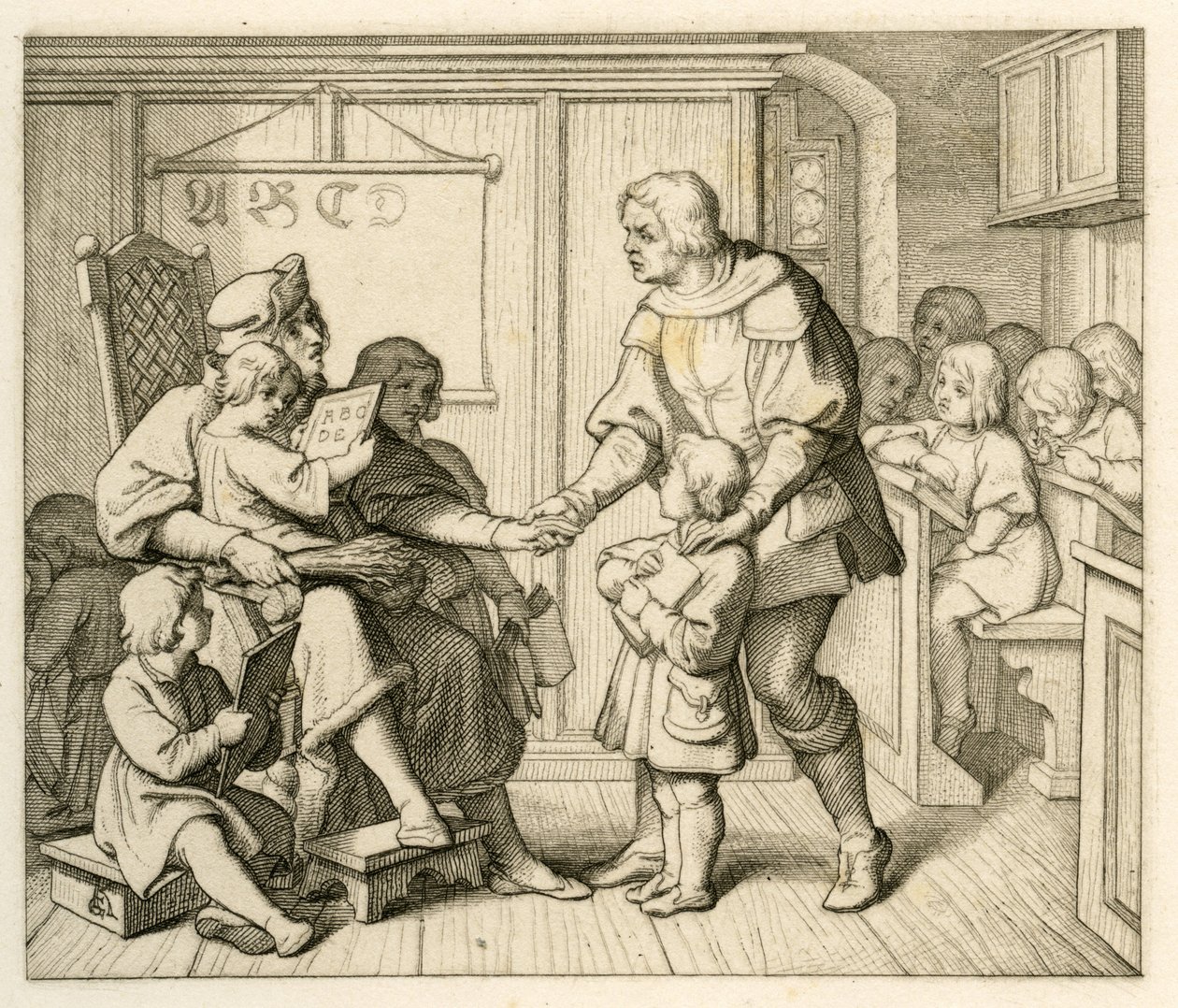 Martin Luthers matriculado en la escuela de Mansfeld, en esta ilustración junto a su padre Hans de Gustav Ferdinand Leopold Konig