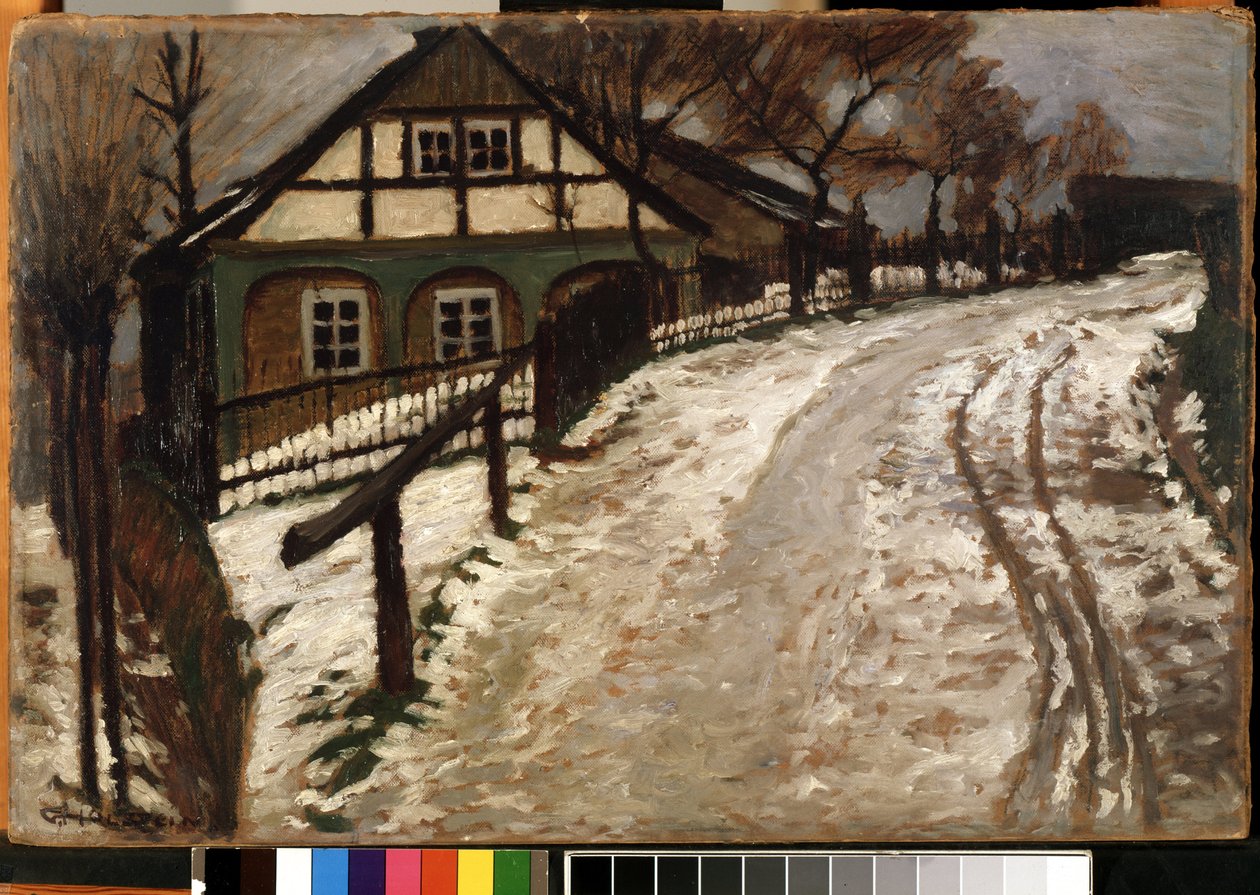 "Paisaje de invierno en el campo, cuando la nieve se está derritiendo. Pintura de Gustav Holstein (1876-?) Museo de Bellas Artes Mikalojus Konstantinas Ciurlionis, Kaunas, Lituania de Gustav Holstein