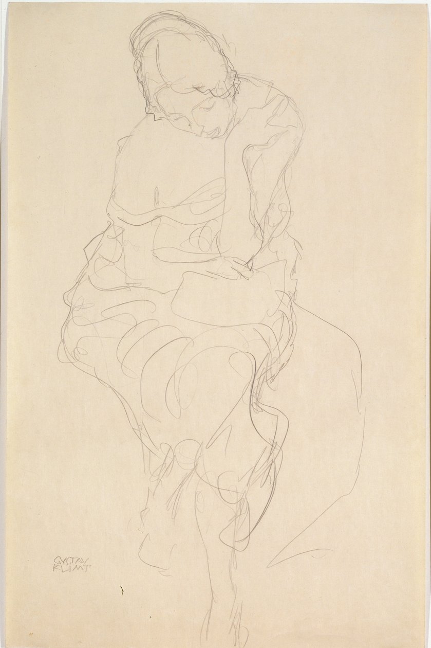 Sentada en un taburete de frente de Gustav Klimt