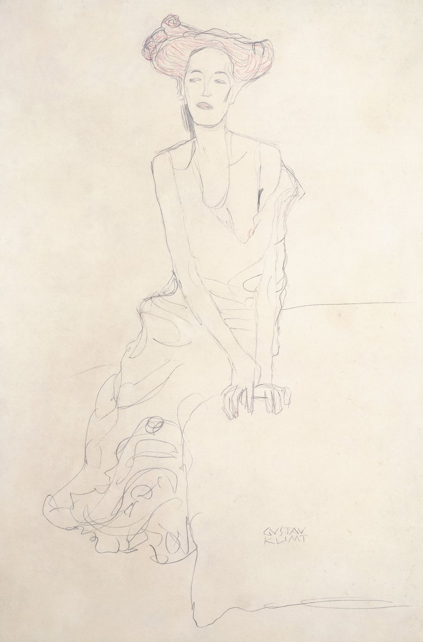 Aug Ruhubeit la joven, apoyándose con las manos de Gustav Klimt