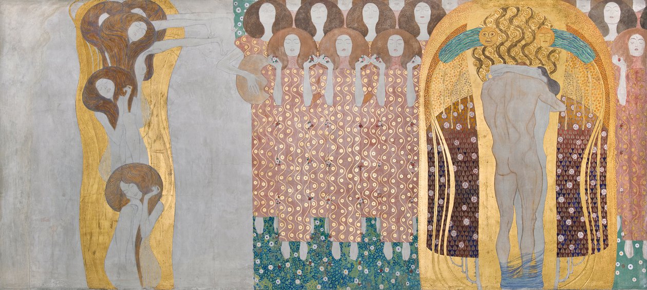 Beethoven Frieze: The Arts, Paradise Choir and Embrace - Lámina 8, pared larga derecha de Gustav Klimt