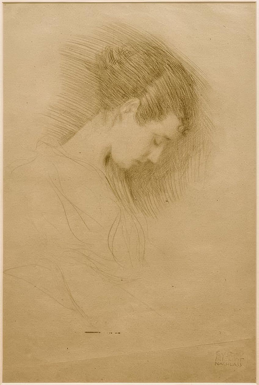 Retrato de una niña con la cabeza inclinada hacia la derecha de Gustav Klimt