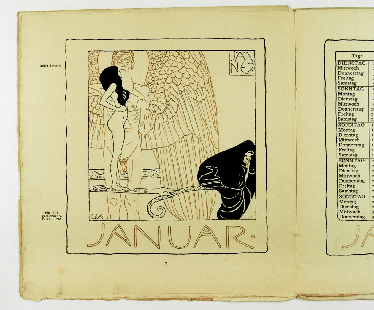 Página del calendario de enero de 1901 (litografía en color) de Gustav Klimt