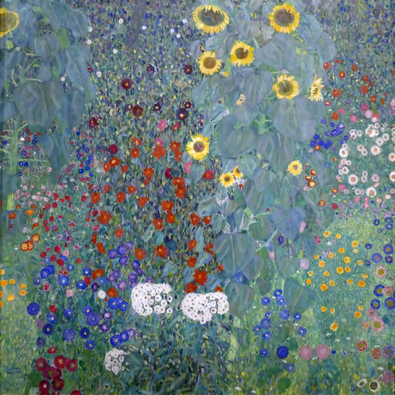 Jardín de casa de campo con flores de sol de Gustav Klimt